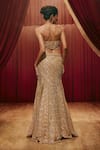 Roqa_Gold Net Sequins, Beads, Stones Audrey Embellished Lehenga Set With Cape _Online_at_Aza_Fashions