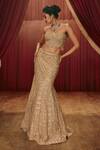 Buy_Roqa_Gold Net Sequins, Beads, Stones Audrey Embellished Lehenga Set With Cape _at_Aza_Fashions