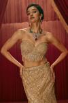 Buy_Roqa_Gold Net Sequins, Beads, Stones Audrey Embellished Lehenga Set With Cape _Online_at_Aza_Fashions