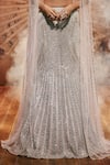 Buy_Roqa_Silver Net Sequins, Beads Sweetheart Neck Rebecca Blouse And Skirt Set _Online_at_Aza_Fashions