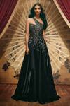 Buy_Roqa_Blue Organza, Net Sequins, Beads One Shoulder Edith Embellished Gown _at_Aza_Fashions