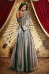 Shop_Roqa_Silver Organza, Net Sequins, Beads, Stones Hazel Shimmer Gown And Cape Set _at_Aza_Fashions