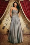 Buy_Roqa_Silver Organza Sequins, Beads, Stones Bandeau Haze Embellished Shimmer Gown _at_Aza_Fashions