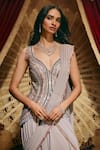Shop_Roqa_Silver Georgette Embroidery, Beads V-neck Lydia Saree Gown _Online_at_Aza_Fashions