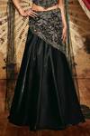 Roqa_Black Net, Organza Embroidery Sweetheart Neck Prudence Blouse And Skirt Set _Online_at_Aza_Fashions