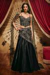 Buy_Roqa_Black Net, Organza Embroidery Sweetheart Neck Prudence Blouse And Skirt Set _at_Aza_Fashions