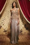 Buy_Roqa_Grey Lycra, Net Sequins, Beads, Pearls, Hannah Shimmer Saree And Corset Set _at_Aza_Fashions