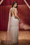 Shop_Roqa_Grey Georgette, Net Sequins, Beads Round Sarah Embellished Saree And Blouse Set _at_Aza_Fashions