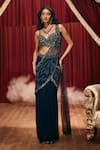 Buy_Roqa_Navy Georgette, Net Embroidery, Sequins, Beads, Lenore Embellished Saree Set _at_Aza_Fashions
