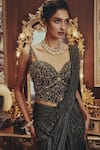 Roqa_Black Lycra, Net Sequins, Beads, Pearls Vespera Shimmer Saree And Blouse Set _Online_at_Aza_Fashions