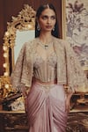 Shop_Roqa_Pink Net, Satin, Modal Sequins, Beads, Pearls, Stones Cosmic And Skirt Set _Online_at_Aza_Fashions