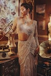Roqa_Lilac Net Sequins, Beads Sweetheart Neck Ophelia Saree And Blouse Set _Online_at_Aza_Fashions