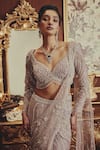 Buy_Roqa_Lilac Net Sequins, Beads Sweetheart Neck Ophelia Saree And Blouse Set _Online_at_Aza_Fashions