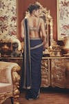 Shop_Roqa_Blue Net, Georgette Sequins, Beads, Zari, Marie Pre-draped Saree And Blouse Set _at_Aza_Fashions