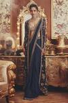 Buy_Roqa_Blue Net, Georgette Sequins, Beads, Zari, Marie Pre-draped Saree And Blouse Set _at_Aza_Fashions