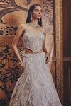 Roqa_Blue Net Embroidery, Sequins, Beads, Pearls Sweetheart Neck, Alice Lehenga Set _Online_at_Aza_Fashions