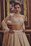 Buy_Roqa_Ivory Net Embroidery, Sequins Sweetheart Neck Josephine Embellished Lehenga Set _Online_at_Aza_Fashions