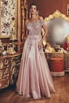 Buy_Roqa_Pink Organza Beads, Stones Off-shoulder Matilda Shimmer Gown _at_Aza_Fashions