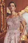 Roqa_Pink Organza Beads, Stones Off-shoulder Matilda Shimmer Gown _Online_at_Aza_Fashions
