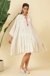 Buy_Nikasha_Ivory Cotton Tassels Round Neck Short Tier Dress _at_Aza_Fashions