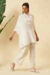 Buy_Nikasha_Ivory Cotton Embroidery Mandarin Collar Kurta And Pant Set _at_Aza_Fashions
