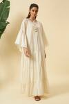 Buy_Nikasha_Ivory Cotton Embroidery, Tassels Round Neck Tiered Kaftan Dress _at_Aza_Fashions