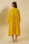 Shop_Nikasha_Yellow Cotton Tassels Round Neck Gathered Midi Dress _at_Aza_Fashions