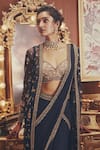 Shop_Roqa_Navy Net, Georgette Embroidery, Sequins, Zari Martha Pre-draped Saree Set _Online_at_Aza_Fashions