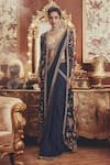 Buy_Roqa_Navy Net, Georgette Embroidery, Sequins, Zari Martha Pre-draped Saree Set _at_Aza_Fashions
