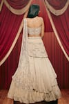 Shop_Roqa_Ivory Net, Georgette Embroidery, Sequins, Lizzie Shimmer Layered Lehenga Set _at_Aza_Fashions