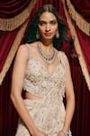 Buy_Roqa_Ivory Net, Georgette Embroidery, Sequins, Lizzie Shimmer Layered Lehenga Set _Online_at_Aza_Fashions