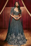 Buy_Roqa_Blue Net Embroidery, Sequins, Stones Sweetheart Neck Susanna Lehenga Set _at_Aza_Fashions
