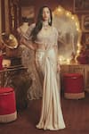 Buy_Roqa_Ivory Modal, Net Sequins, Beads, Pearls, Irene Pre-draped Saree And Blouse Set _Online_at_Aza_Fashions