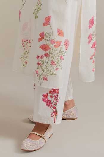 Buy_Upavita_Pink Cotton, Chanderi Tassels, Beads Split V-neck Floral Printed Kurta Set 