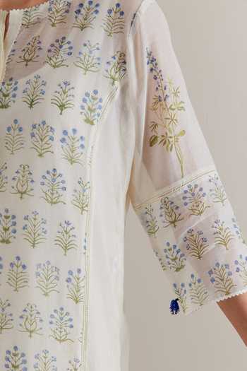 Buy_Upavita_Pink Cotton, Chanderi Lace, Tassels, Beads Round Hand Block Print Kurta Set _Online_at_Aza_Fashions