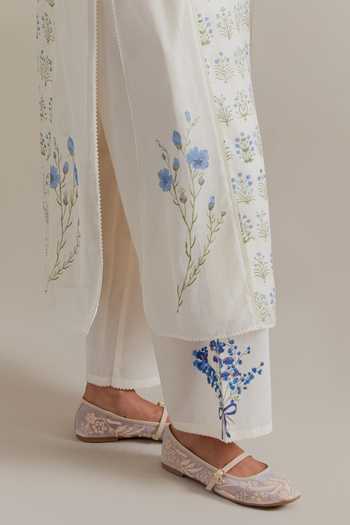 Shop_Upavita_Pink Cotton, Chanderi Lace, Tassels, Beads Round Hand Block Print Kurta Set 