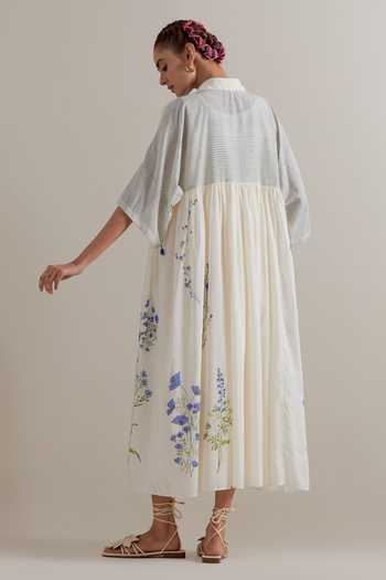 Shop_Upavita_Pink Cotton Collared Floral Dress And Slip Set _at_Aza_Fashions