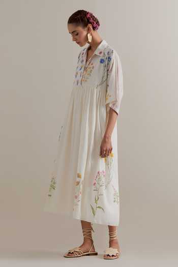 Upavita_Multi Color Cotton Collared Floral Dress And Slip Set _Online_at_Aza_Fashions