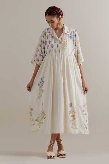Buy_Upavita_Multi Color Cotton Collared Floral Dress And Slip Set _at_Aza_Fashions