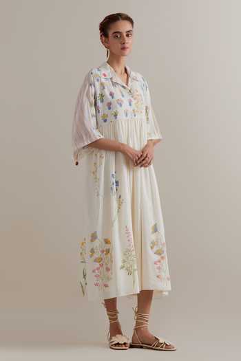 Buy_Upavita_Multi Color Cotton Collared Floral Dress And Slip Set _Online_at_Aza_Fashions