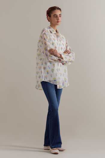 Buy_Upavita_Multi Color Silk, Cotton, Chanderi Collared Hand Block Print Shirt And Slip _Online_at_Aza_Fashions