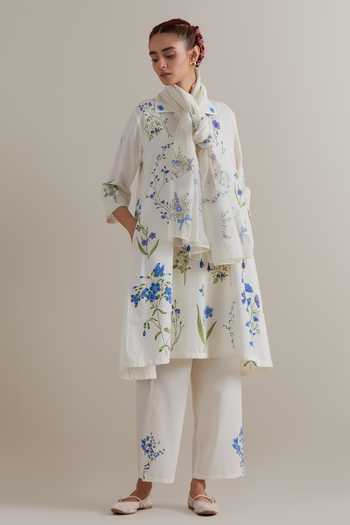 Buy_Upavita_Pink Cotton, Chanderi Tassels Collared, Yes Printed Kurta Set _at_Aza_Fashions
