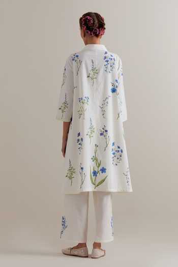 Shop_Upavita_Pink Cotton, Chanderi Tassels Collared, Yes Printed Kurta Set _at_Aza_Fashions