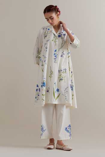 Shop_Upavita_Pink Cotton, Chanderi Tassels Collared, Yes Printed Kurta Set _Online_at_Aza_Fashions