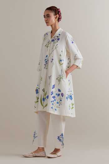 Upavita_Pink Cotton, Chanderi Tassels Collared, Yes Printed Kurta Set _at_Aza_Fashions
