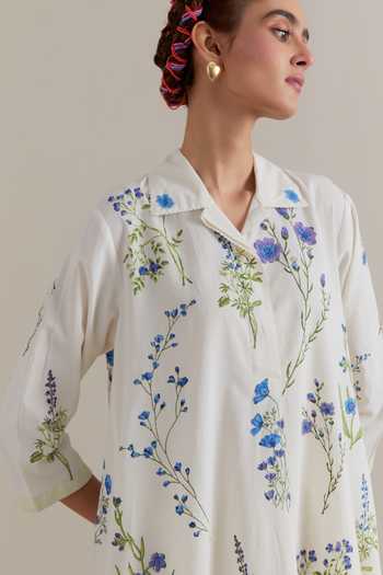 Buy_Upavita_Pink Cotton, Chanderi Tassels Collared, Yes Printed Kurta Set 