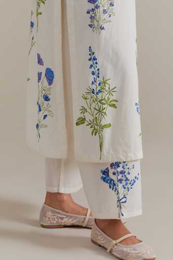 Upavita_Blue Cotton, Chanderi Tassels Round Neck, Yes Printed Kurta Set _at_Aza_Fashions