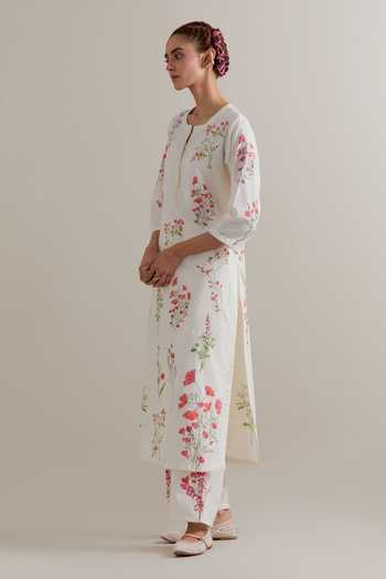 Buy_Upavita_Pink Cotton, Chanderi Beads, Tassels Round Neck Kurta Set 