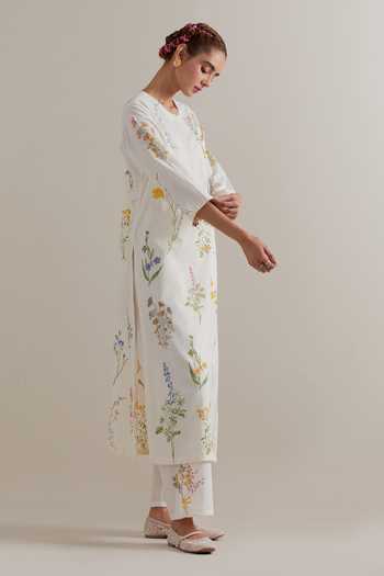 Shop_Upavita_Multi Color Cotton, Chanderi Beads, Tassels Round Hand Block Printed Kurta Set _Online_at_Aza_Fashions