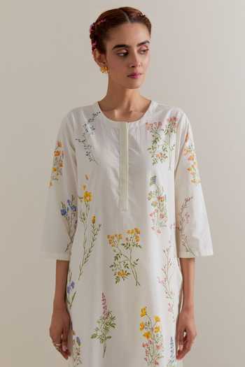 Upavita_Multi Color Cotton, Chanderi Beads, Tassels Round Hand Block Printed Kurta Set _at_Aza_Fashions
